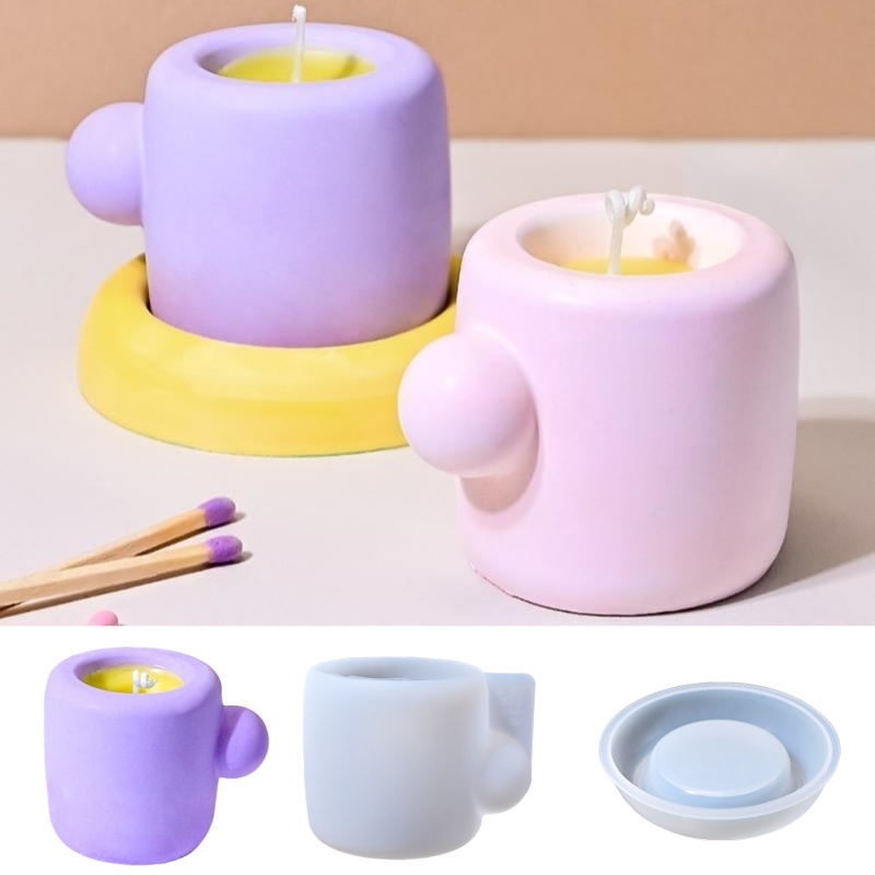 Candle Containers - 3D マグカップコースターシリコーン型 DIY かわいいアロマキャンドルカップ石膏樹脂金型クリエイティブ工芸品コンテナ装飾品作り