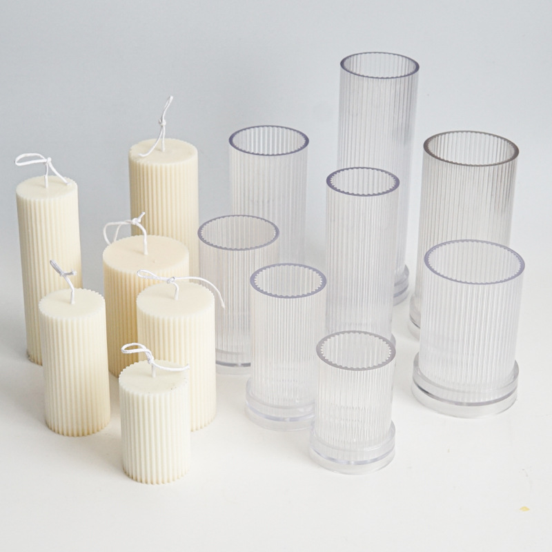 Candle Making Kit - 新しいDIYピンストライプ模様の円筒形キャンドル用プラスチック型。細かい歯の模様が施されたキャンドル用PCアクリルプラスチック型。キャンドル作りキット用型。