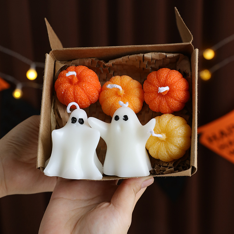 Candle Containers - ハロウィーンのキャンドルギフトボックス。可愛らしいお化けやカボチャのキャンドルセット。秋のパーティーのテーブルデコレーションや、お家のインテリアに。
