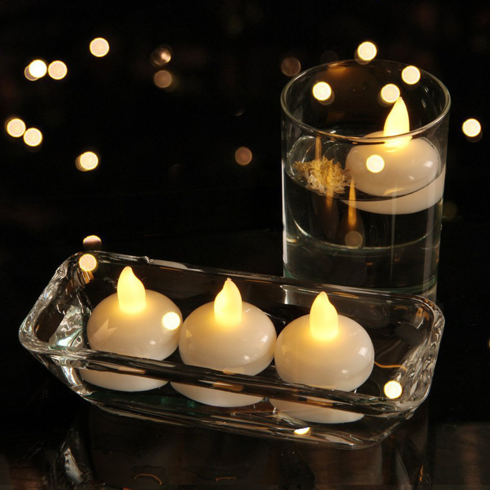 Paraffin Wax - 12個入り、防水仕様の浮遊式LEDライト。炎を使わず、電池で点灯し、煙も出ないため、プール、池、庭、パーティーの装飾に最適。