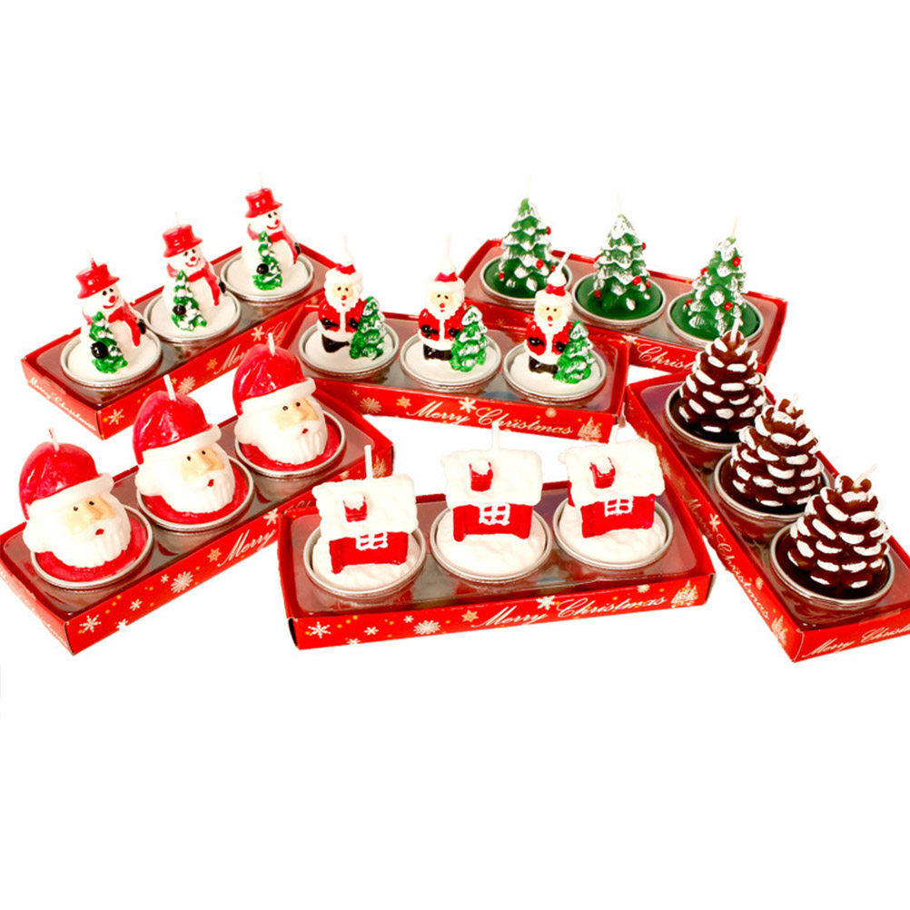 Paraffin Wax - クリスマスをテーマにした、パラフィン素材の装飾品3点セット。テーブルデコレーションやホリデーパーティーの飾り付けに最適。松ぼっくりと雪だるまのモチーフ。