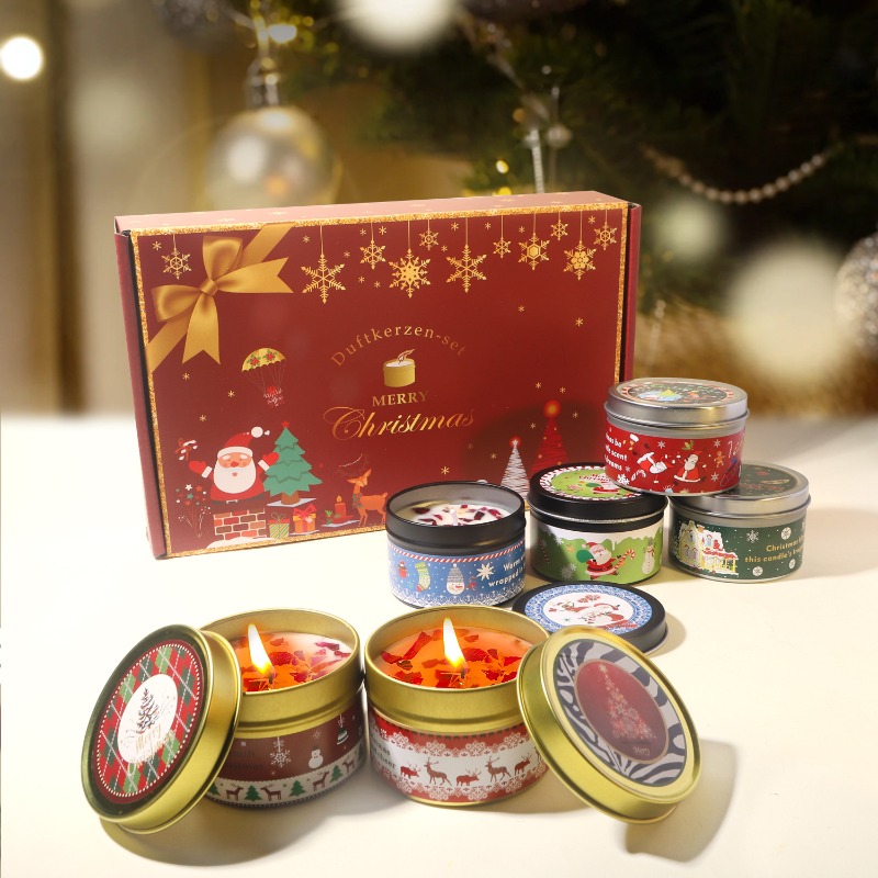 クリスマスソイワックスアロマキャンドルギフトセット。燃焼時間 - Soy Wax のレビューと価格