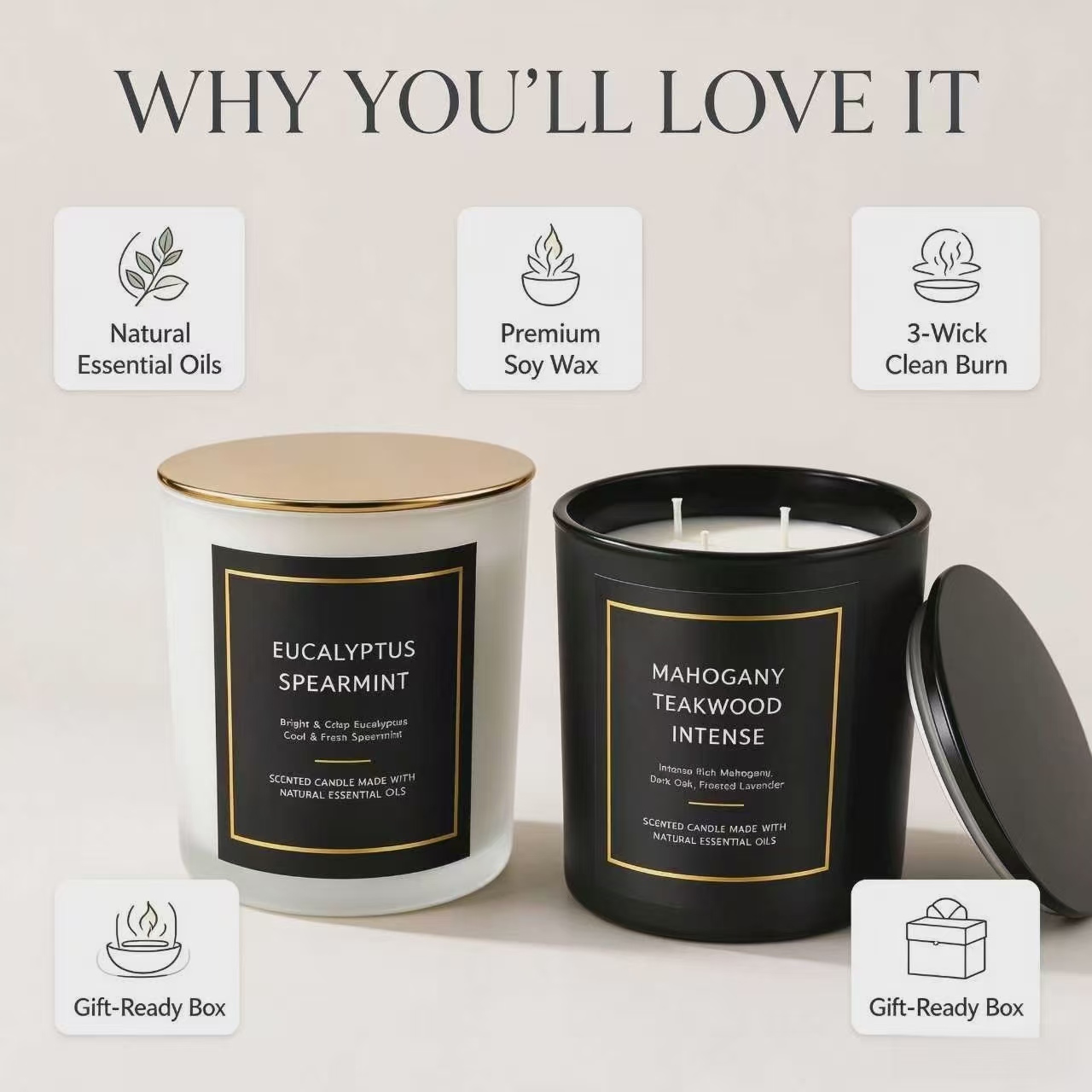 香りの良いキャンドル、ロマンチックなアロマディフューザー、爽 - Soy Wax のレビューと価格
