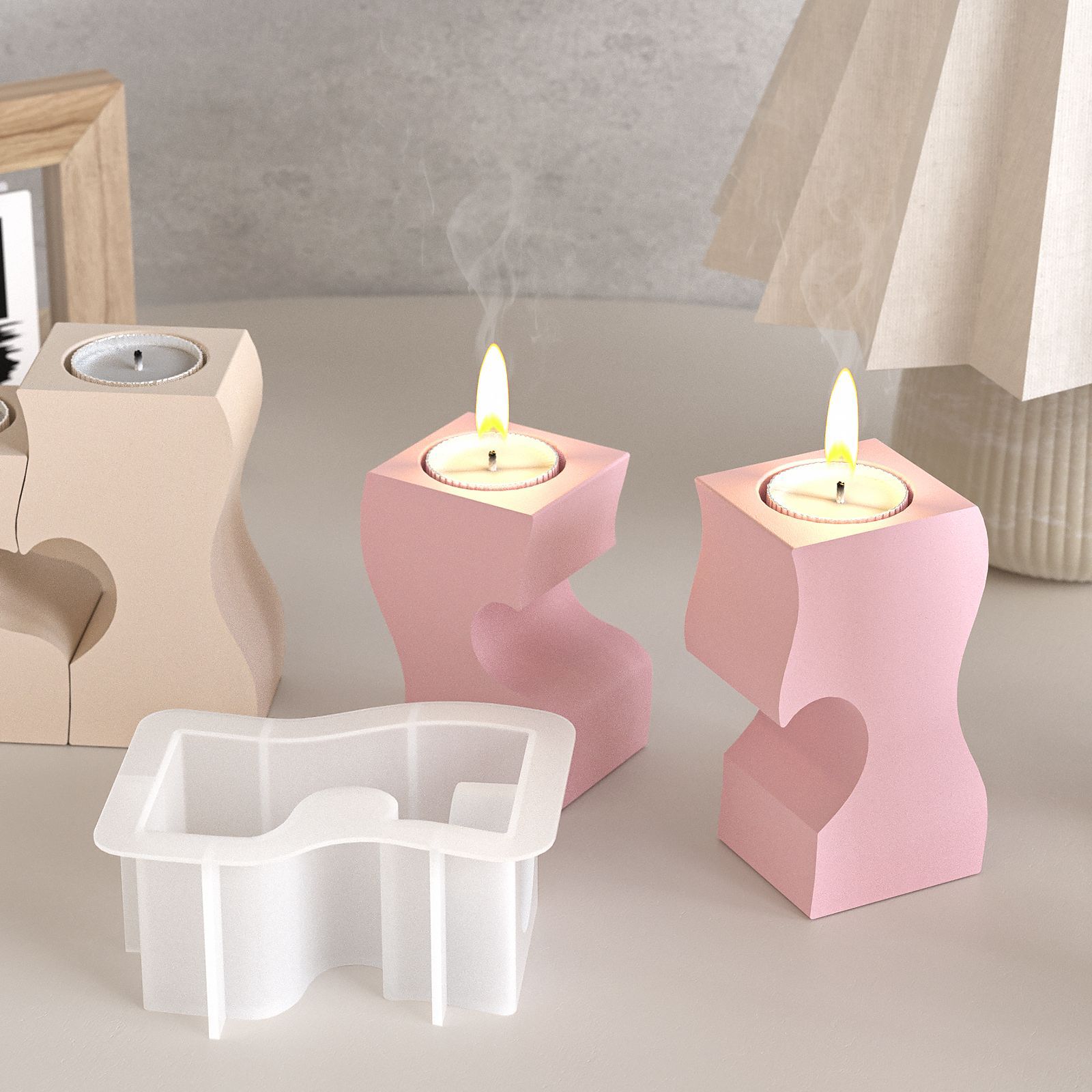 S ハート燭台シリコーン金型 DIY キャンドルホルダー石膏 - Candle Molds のレビューと価格