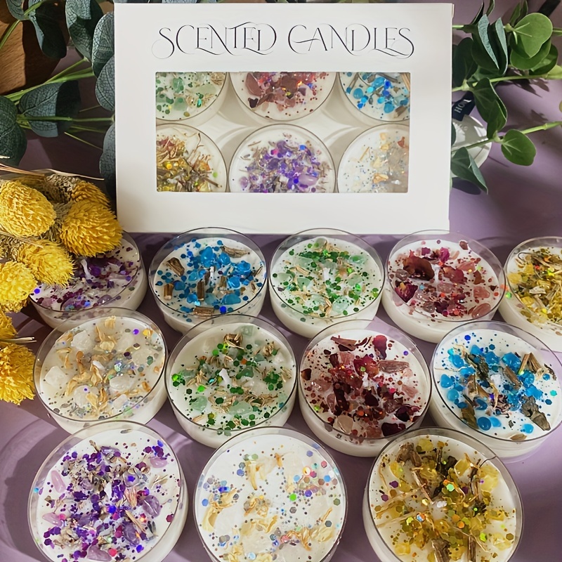 クリスタルストーンの香りのキャンドル6本セット,ドライフラワ - Silk Candle のレビューと価格