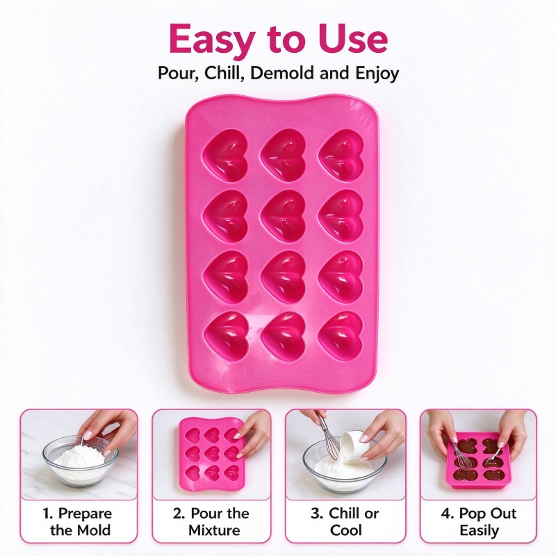 3Dハート型シリコンモールド、食品グレード、焦げ付き防止、チ - Candle Molds のレビューと価格